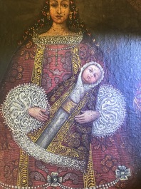 &Eacute;cole de Cuzco, P&eacute;rou: La Vierge de Bel&eacute;n, huile sur toile, 18&egrave;me